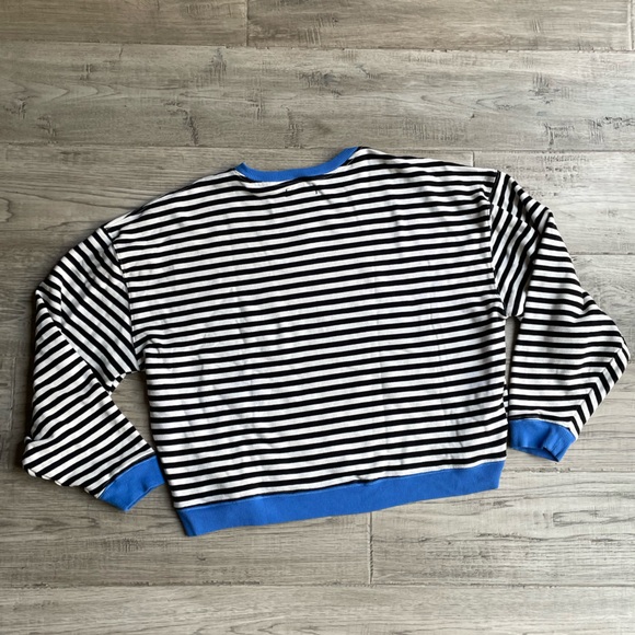 We The Free Striped Sweatshirt In Black/White/Blue French Terry Crewneck SZ S - Picture 4 of 16